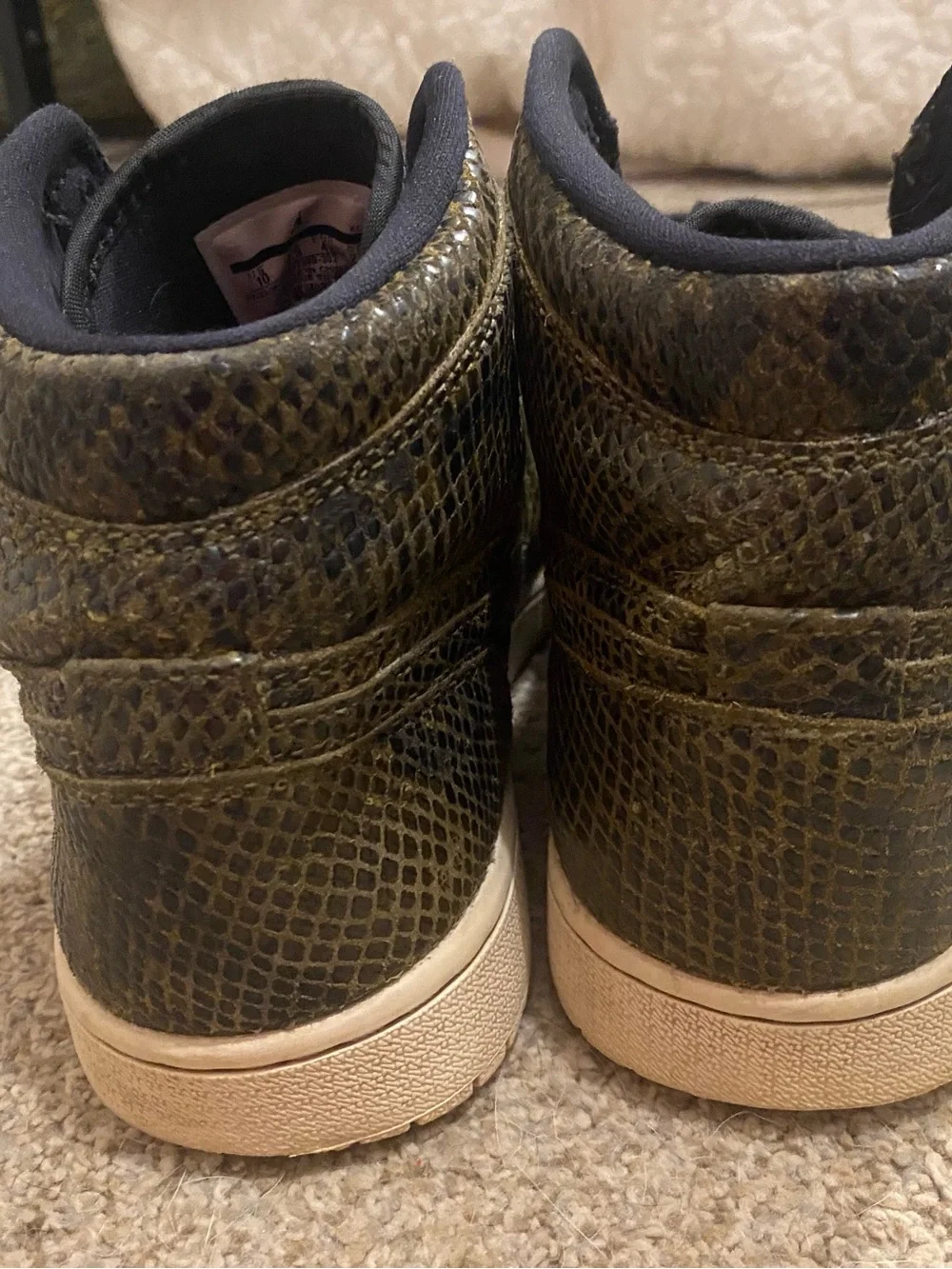 Jordan 1’s Black Snake-Texture High-Top Sneakers